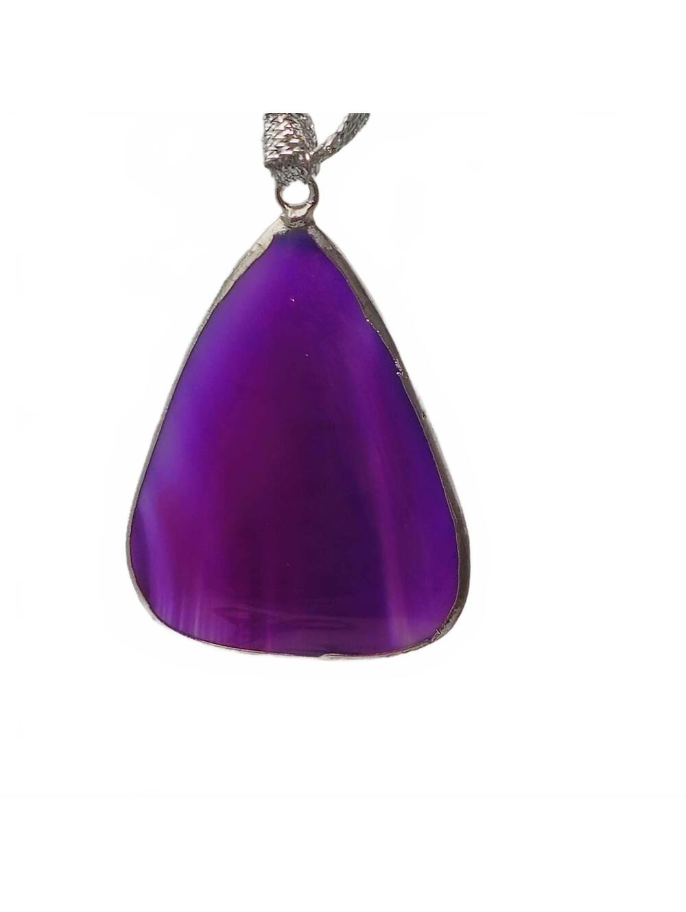 Purple Tear Shaped Agate Pendant Set In Silver Tone